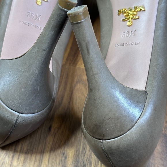 Prada Leather Grey Gray Peep Toe Heels 38.5 - Picture 8 of 10